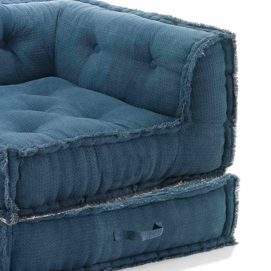 Poltroncina Chaise Longue Angolare in Cotone Grigio, Verde o Blu – Fibra Viadurini