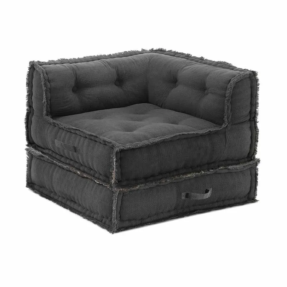 Poltroncina Chaise Longue Angolare in Cotone Grigio, Verde o Blu – Fibra Viadurini