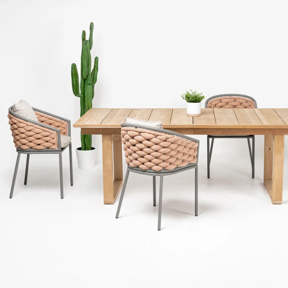 Poltroncina da Esterno in Alluminio e Tessuto Olefil Intrecciato a Mano - Reda Viadurini