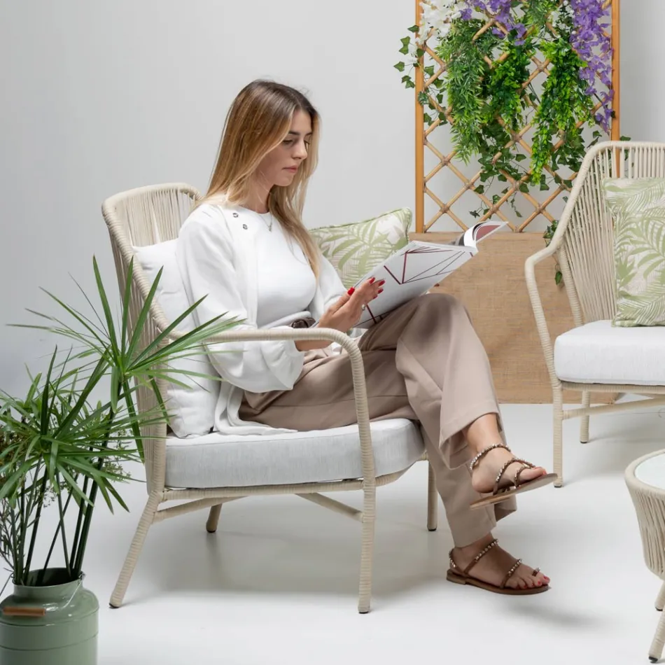 Poltroncina da Giardino in Alluminio e Intreccio in Corda - Asteria Viadurini
