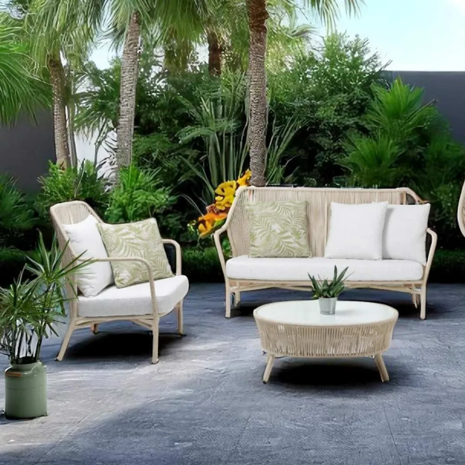 Poltroncina da Giardino in Alluminio e Intreccio in Corda - Asteria Viadurini