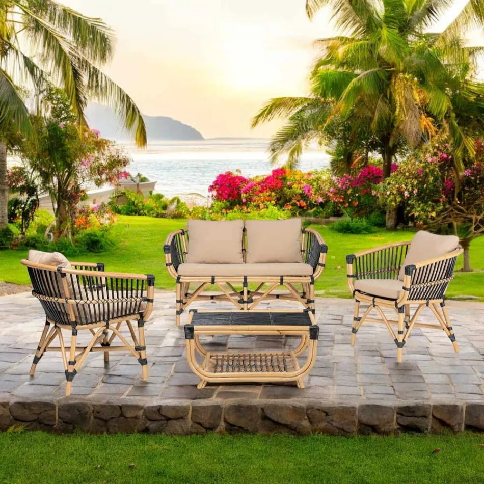 Poltroncina da Giardino in Rattan Naturale con Cuscini Inclusi – Catelyn Viadurini