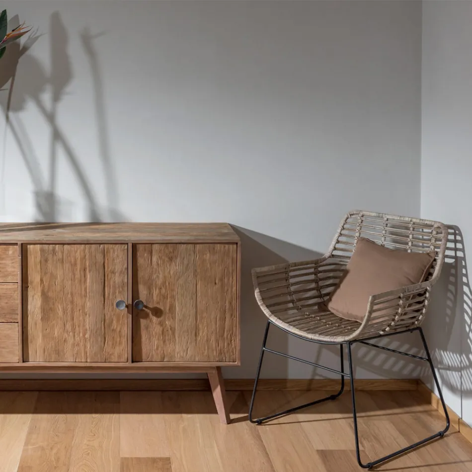 Poltroncina da Soggiorno in Rattan Kubù e Struttura in Ferro - Slide Viadurini