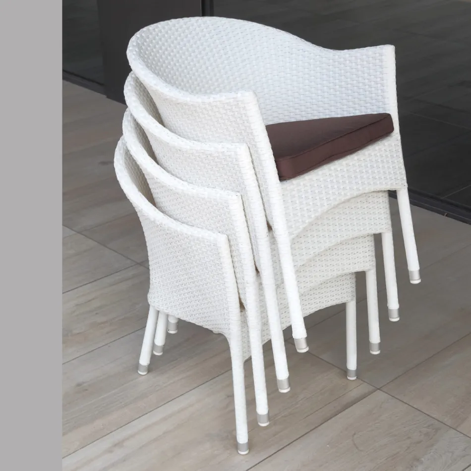 Poltroncina Impilabile in Alluminio Rivestita Wicker Bianco - Bruma Viadurini