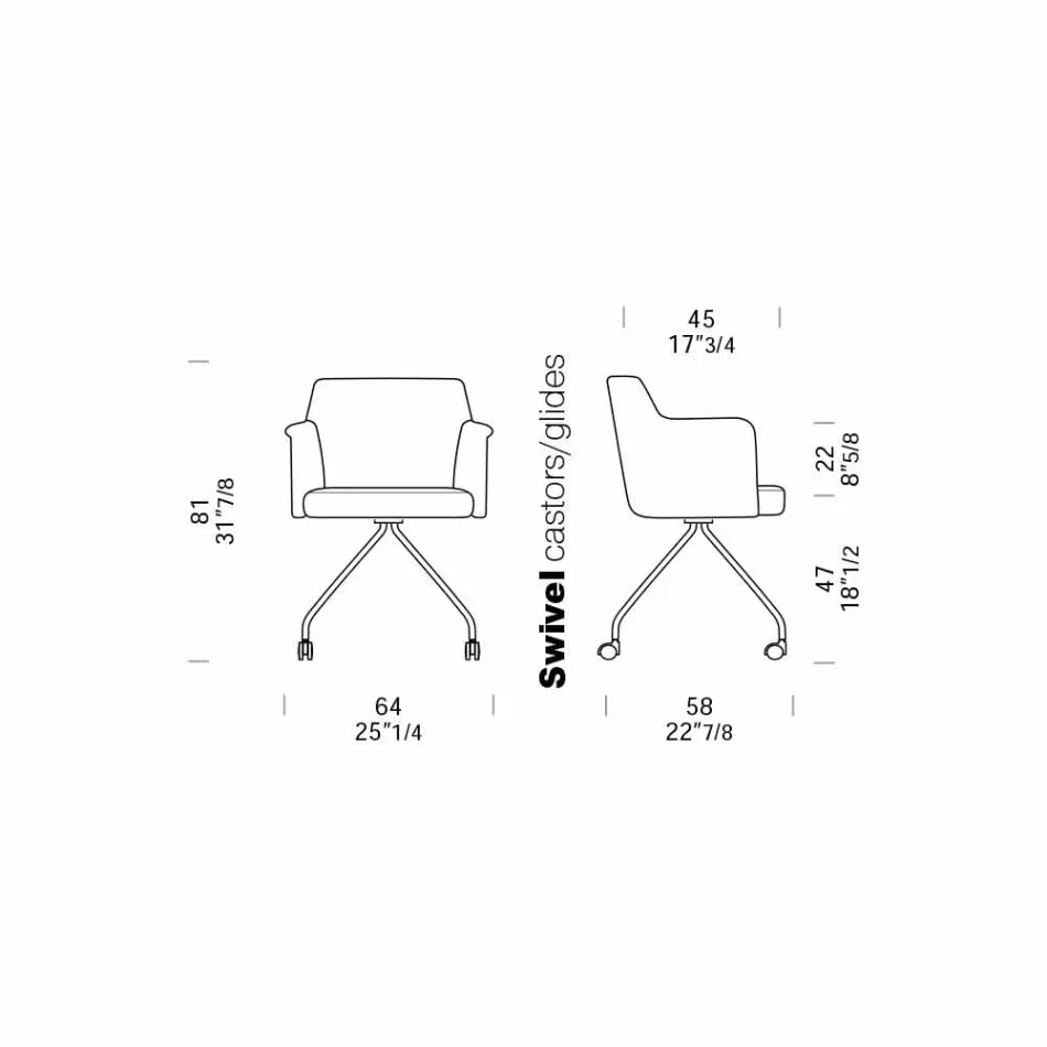 Poltroncina per Ufficio Girevole con Ruote e Braccioli Made in Italy - Felix Viadurini