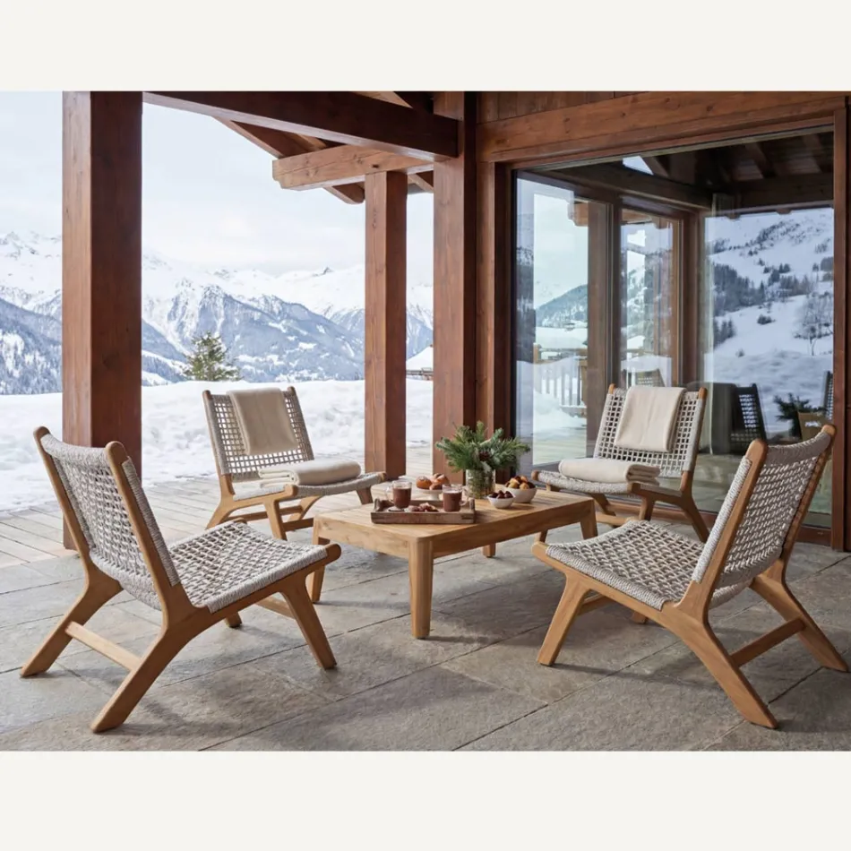 Poltroncina Relax da Esterno in Teak ed Intreccio in Corda - Arjuna Viadurini