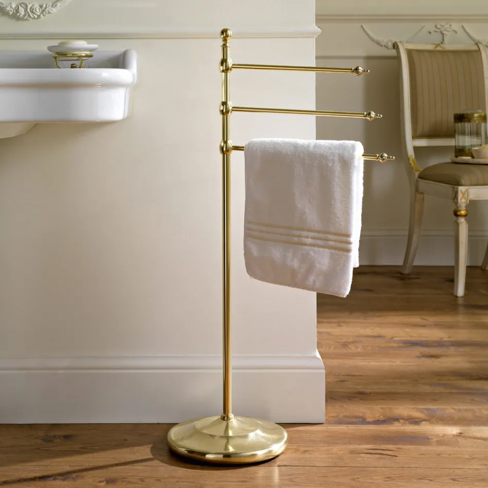 Porta Asciugamani da Bagno Vintage da Terra a 3 Bracci Design in Ottone – Brest Viadurini