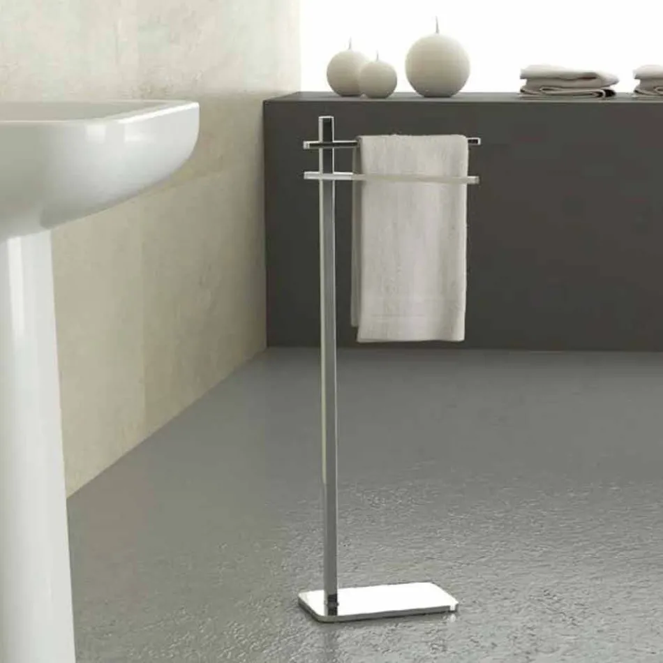 Porta Asciugamani da Terra Moderno a 2 Bracci in Ferro Made in Italy - Cali Viadurini