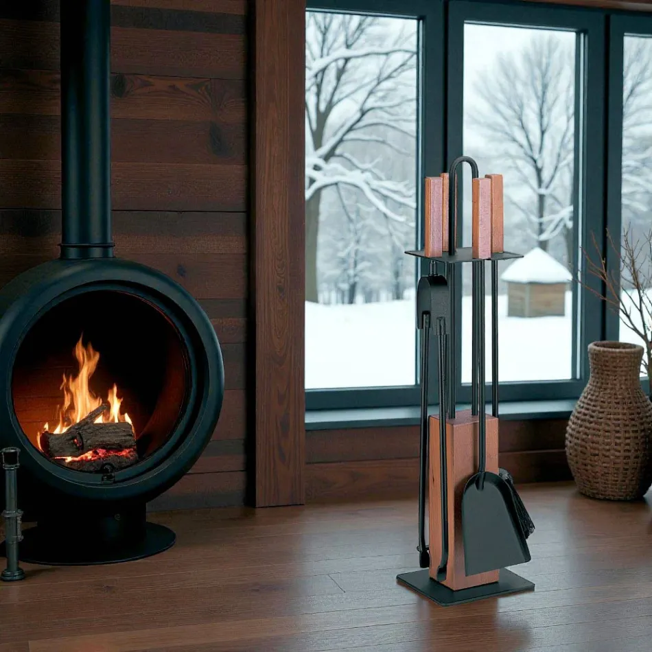 Porta Attrezzi con 4 Accessori, Manici e Struttura in Legno Made in Italy - Koi Viadurini