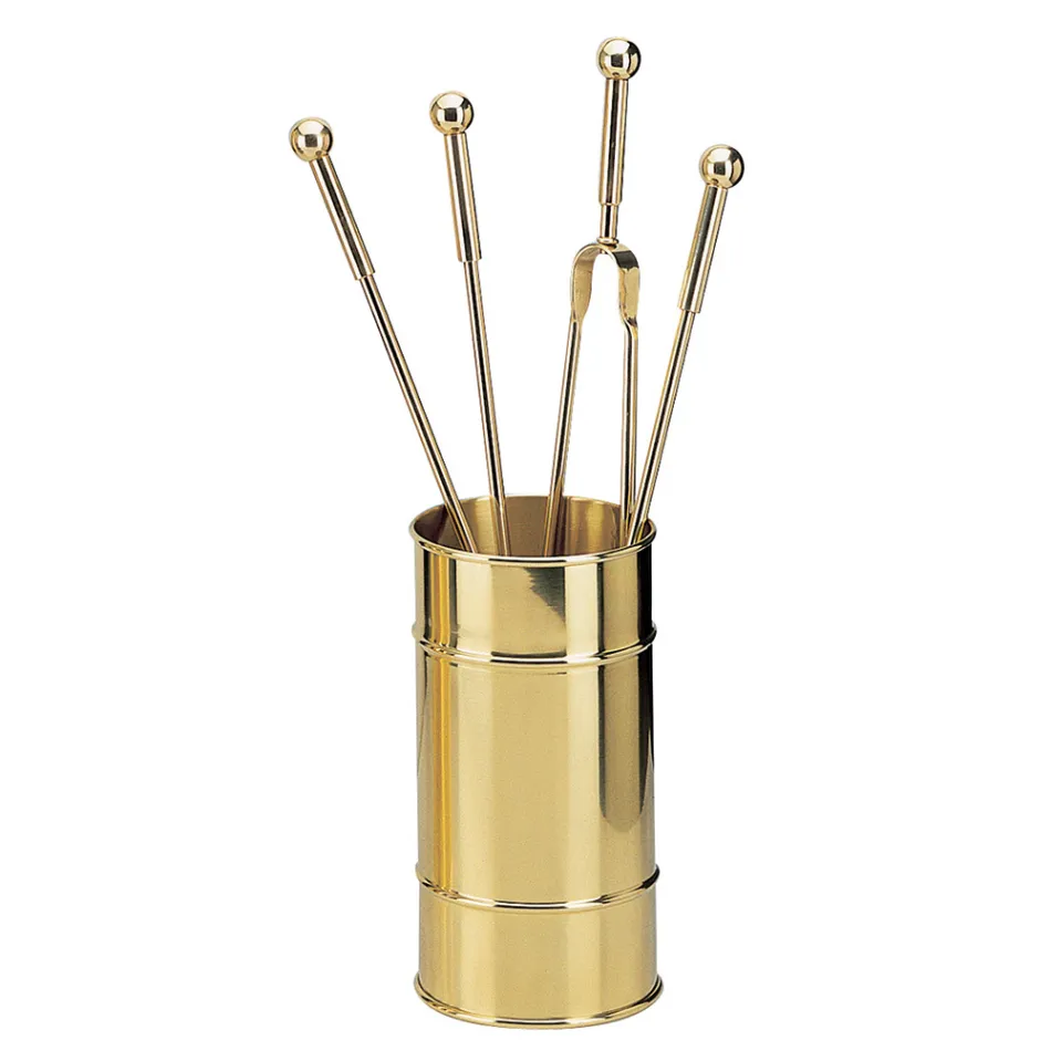 Porta Attrezzi da Camino in Ottone 4 Pezzi Made in Italy - Giraffa Viadurini