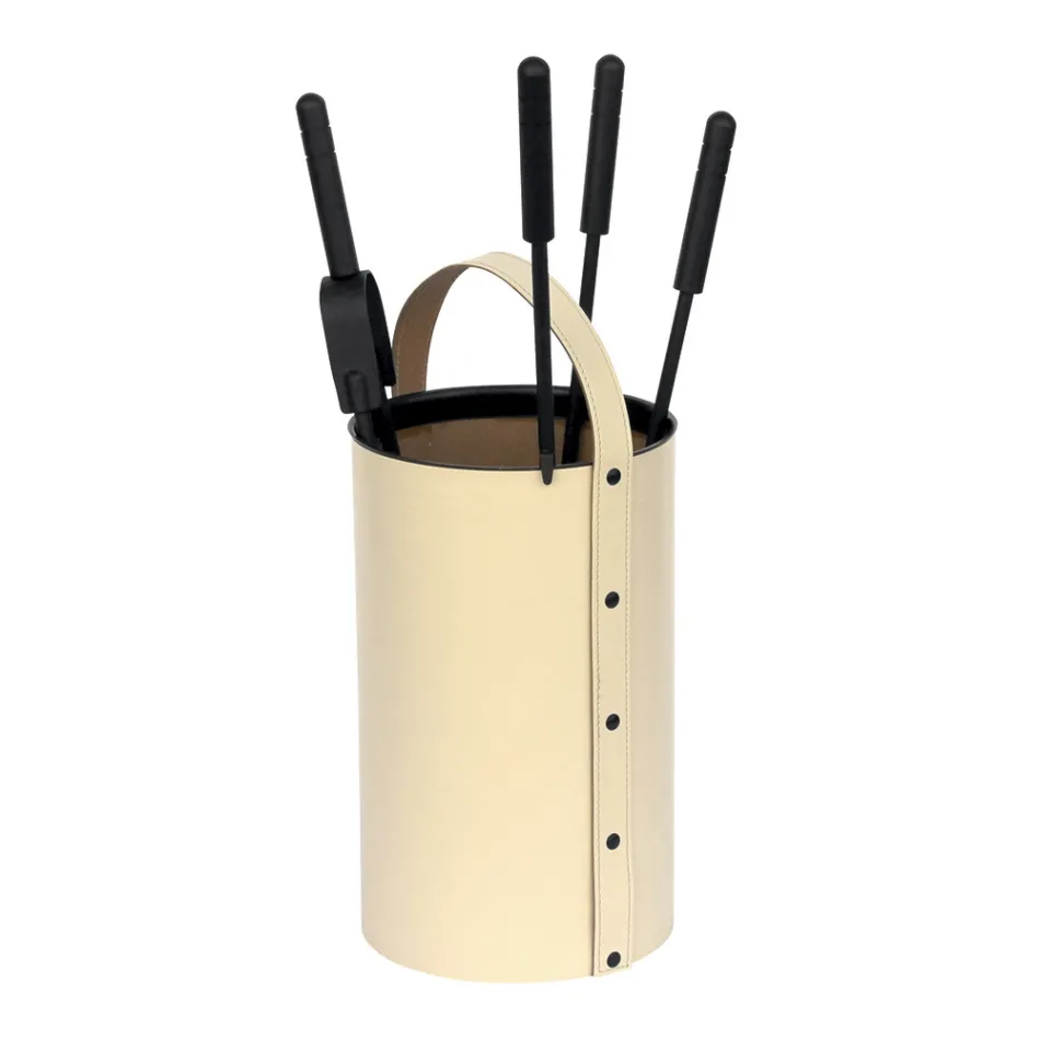 Porta Attrezzi Rotondo in Ecopelle con Manico e 4 Accessori Made in Italy - Piccione Viadurini