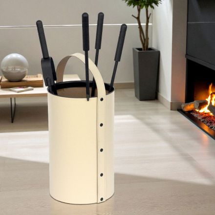 Porta Attrezzi Rotondo in Ecopelle con Manico e 4 Accessori Made in Italy - Piccione Viadurini