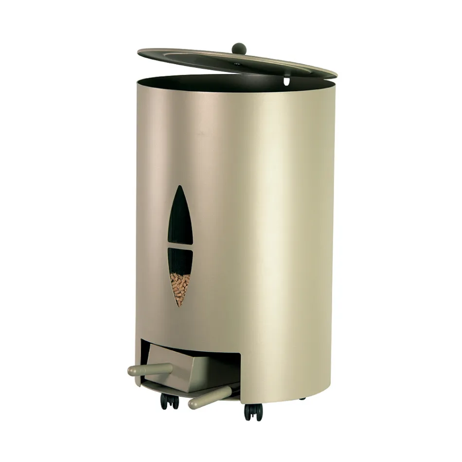 Porta Pellet con Coperchio, Scopetta e Paletta Made in Italy - Cacatua Viadurini