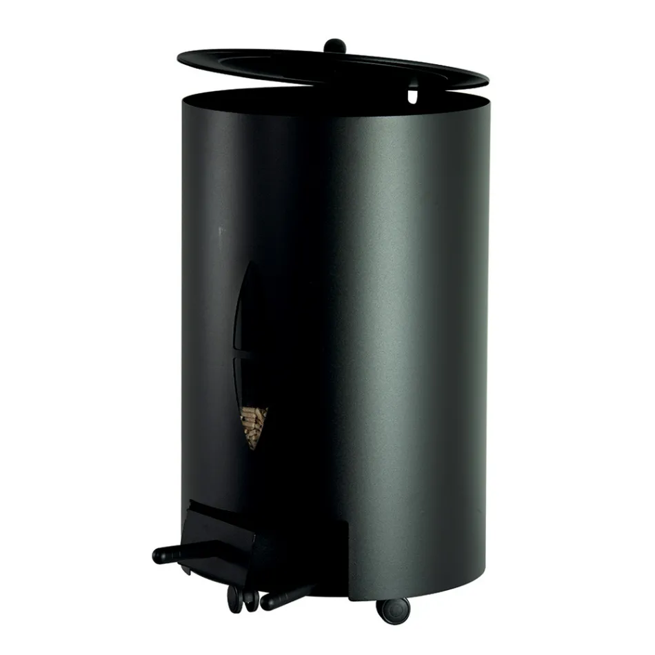 Porta Pellet con Coperchio, Scopetta e Paletta Made in Italy - Cacatua Viadurini