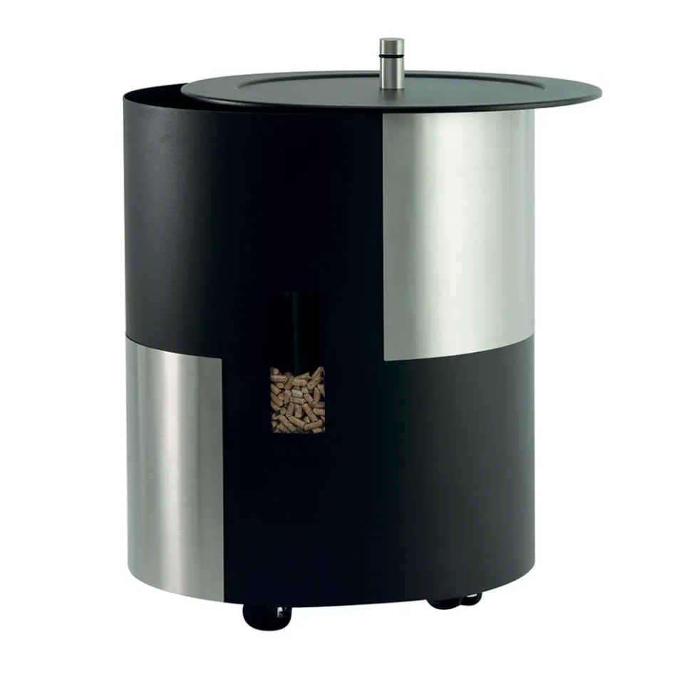 Porta Pellet con Ruote e Coperchio Realizzato in Metallo Made in Italy - Cicogna Viadurini