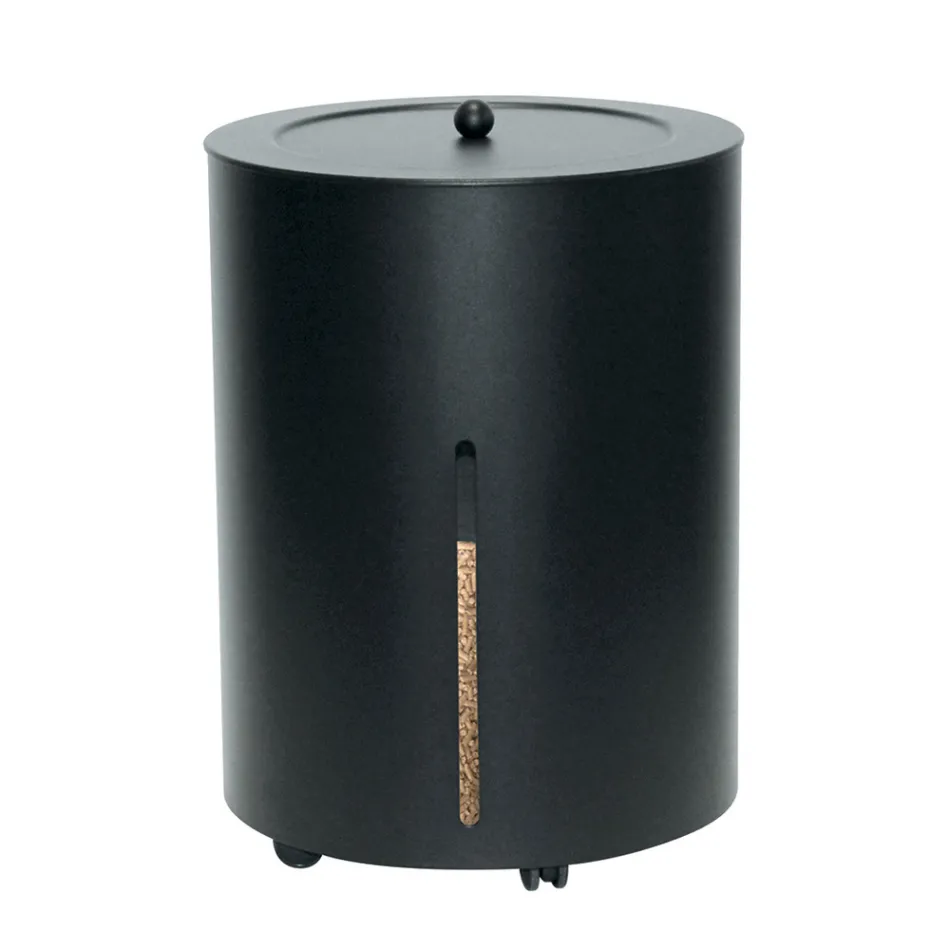 Porta Pellet con Ruote e Coperchio Realizzato in Metallo Made in Italy - Cicogna Viadurini