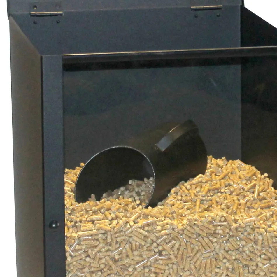 Porta Pellet in Acciaio Verniciato Nero con Plexiglass Made in Italy - Pellicano Viadurini