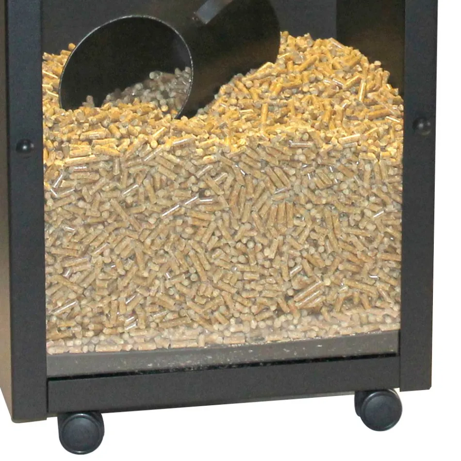 Porta Pellet in Acciaio Verniciato Nero con Plexiglass Made in Italy - Pellicano Viadurini