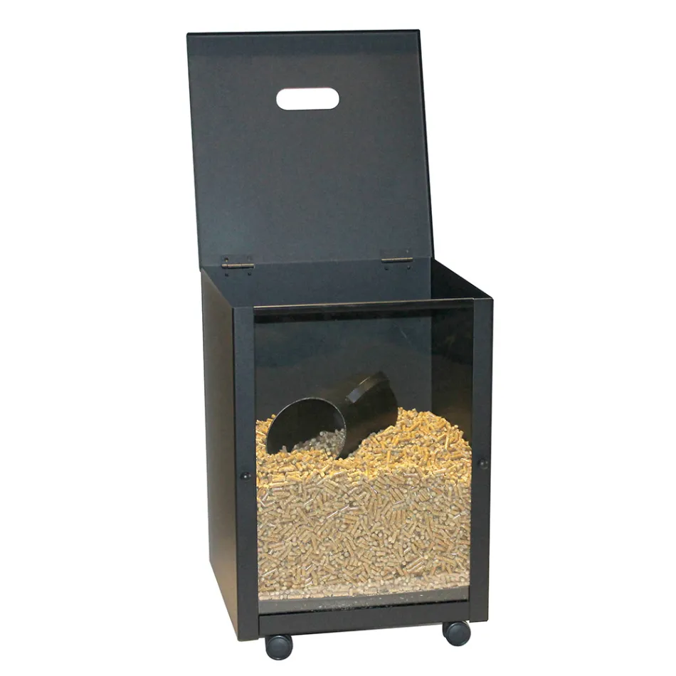 Porta Pellet in Acciaio Verniciato Nero con Plexiglass Made in Italy - Pellicano Viadurini