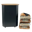 Porta Pellet in Metallo con Ruote e Coperchio in Legno Made in Italy - Bisonte Viadurini