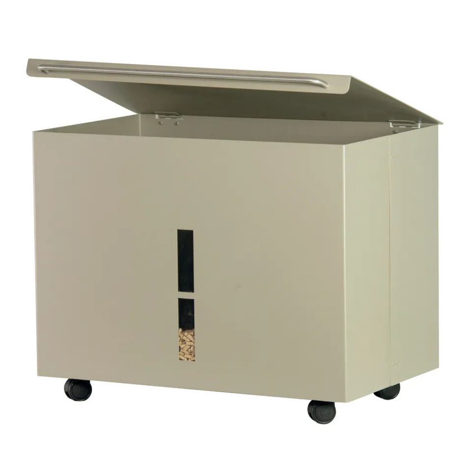 Porta Pellet in Metallo con Ruote e Coperchio Made in Italy - Gazza Viadurini