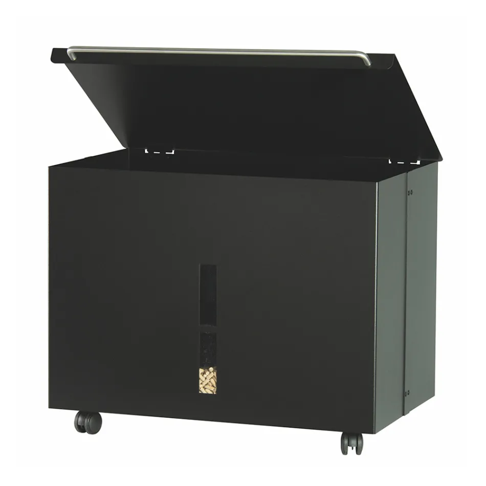 Porta Pellet in Metallo con Ruote e Coperchio Made in Italy - Gazza Viadurini