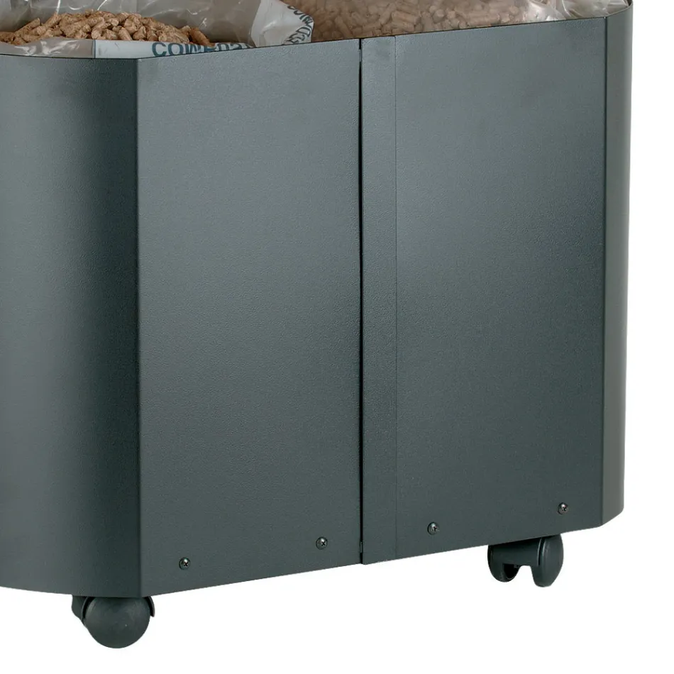 Porta Pellet Ovale in Metallo Nero e Coperchio in Legno Made in Italy - Bisonte Viadurini