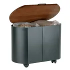 Porta Pellet Ovale in Metallo Nero e Coperchio in Legno Made in Italy - Bisonte Viadurini