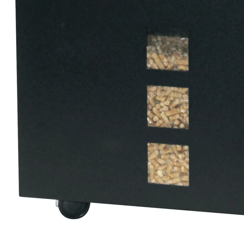 Porta Pellet Quadrato in Acciaio Verniciato Nero e Ruote Made in Italy - Pappagallo Viadurini