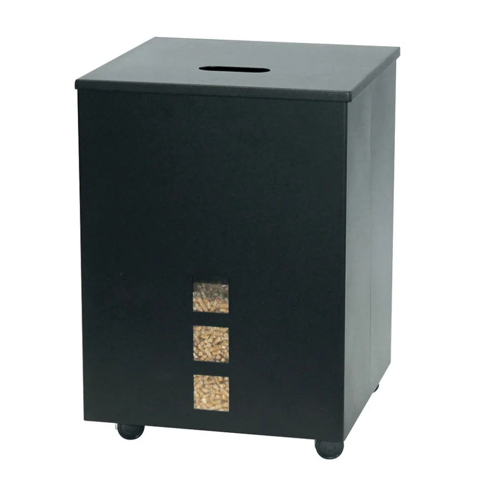 Porta Pellet Quadrato in Acciaio Verniciato Nero e Ruote Made in Italy - Pappagallo Viadurini