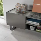 Porta tv con Top in Ceramica Effetto Marmo con 2 Ante e 2 Vani a Giorno - Clak Viadurini