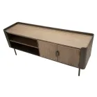 Porta Tv da Soggiorno in Legno di Abete e Ferro Grigio con 2 Ante - Cooper Viadurini