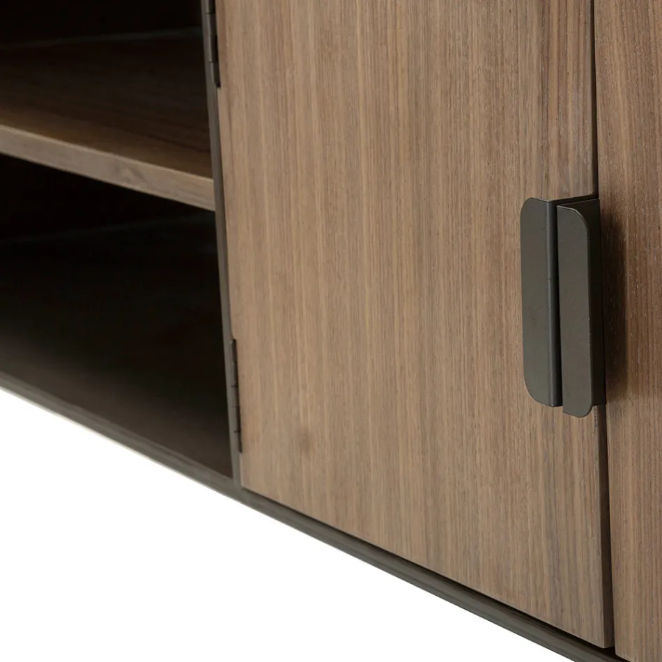 Porta Tv da Soggiorno in Legno di Abete e Ferro Grigio con 2 Ante - Cooper Viadurini