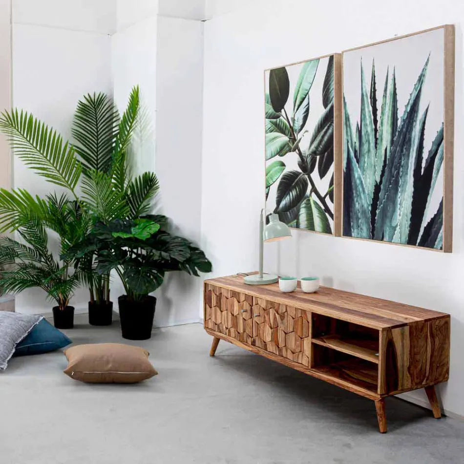 Porta Tv Design Vintage in Legno con Pomelli in Acciaio Homemotion - Ventador Viadurini