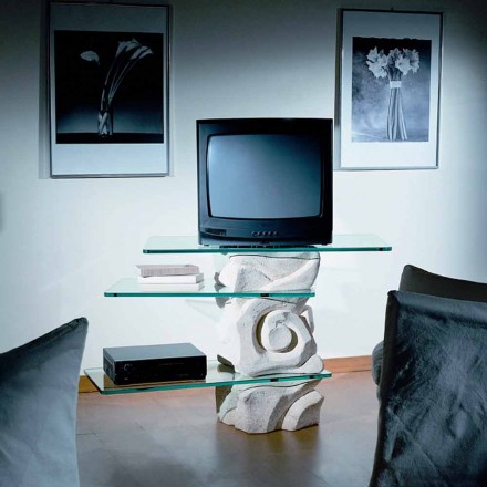 Porta TV in pietra e cristallo dal design moderno Agape Viadurini