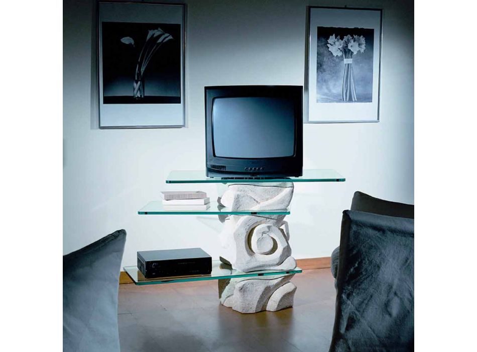 Porta TV in pietra e cristallo dal design moderno Agape Viadurini