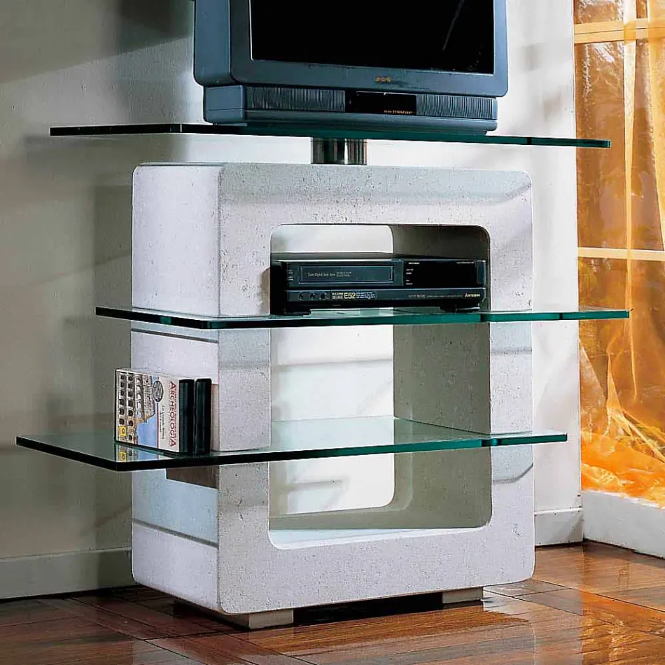 Porta TV modulare in pietra e cristallo di design moderno Agnes Viadurini