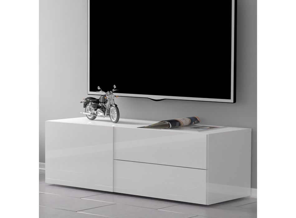 Porta Tv Salotto Legno Bianco o Antracite Lucido Design 2 Misure - Yolanda Viadurini