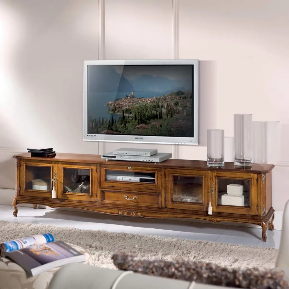 Porta Tv Stile Classico in Legno con Ante in Vetro Made in Italy - Richard Viadurini