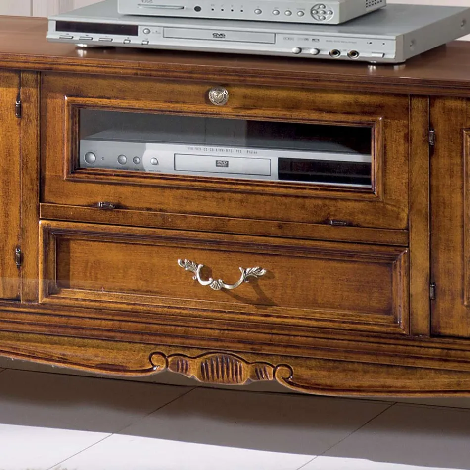 Porta Tv Stile Classico in Legno con Ante in Vetro Made in Italy - Richard Viadurini