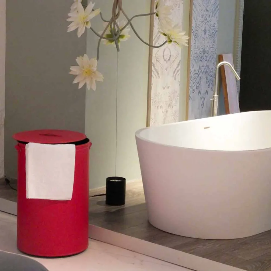 Portabiancheria cilindrico in cuoio rigenerato fatto a mano Roby Viadurini