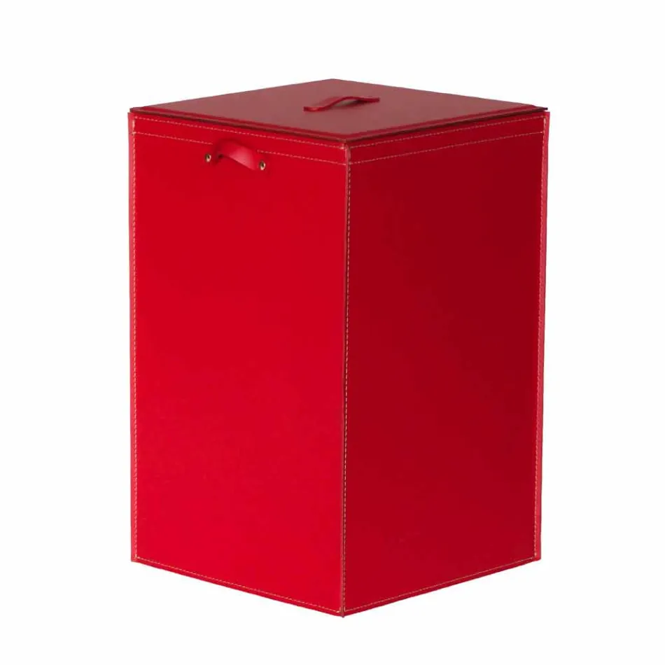 Portabiancheria in cuoio a base quadrata David, made in Italy Viadurini