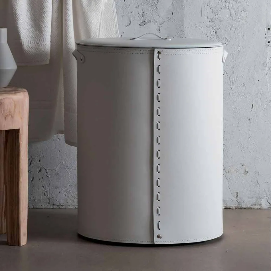 Portabiancheria ovale in cuoio rigenerato Riky made in Italy Viadurini