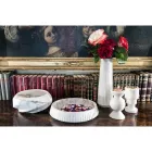 Portacandele Basso in Marmo Bianco di Carrara e Ottone Made in Italy - Benton Viadurini