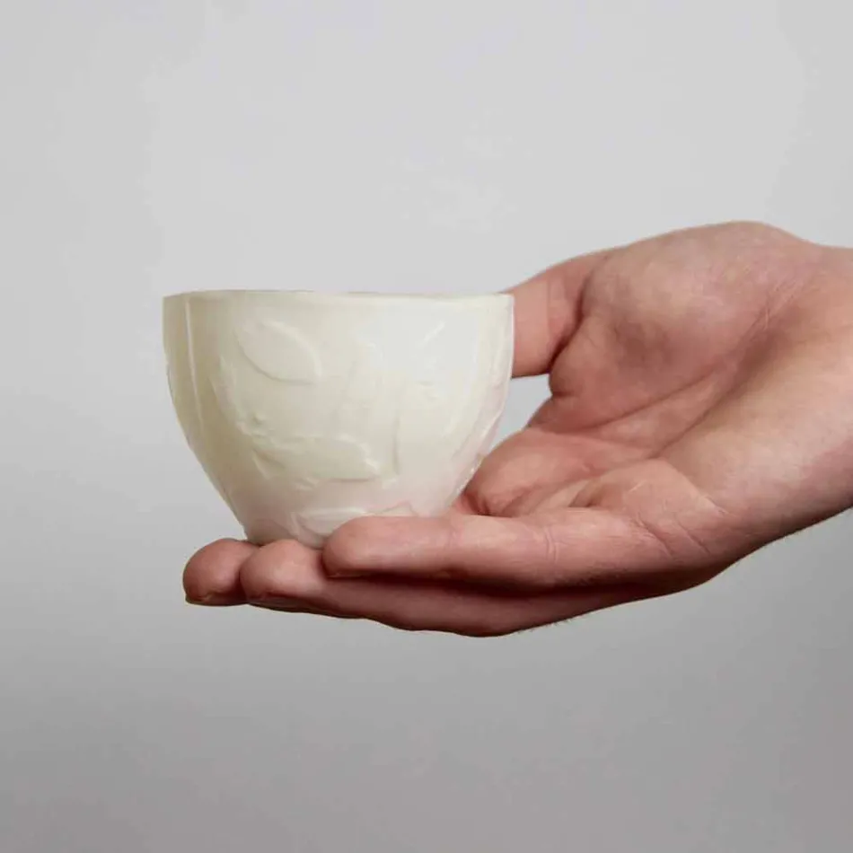 Portacandele di Design in Porcellana Bianca Decorata 3 Pezzi - Arcireale Viadurini