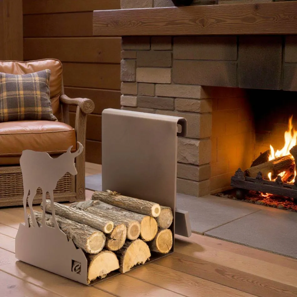 Portalegna da Interno in Acciaio Marrone Made in Italy con Attrezzi - Volturno Viadurini