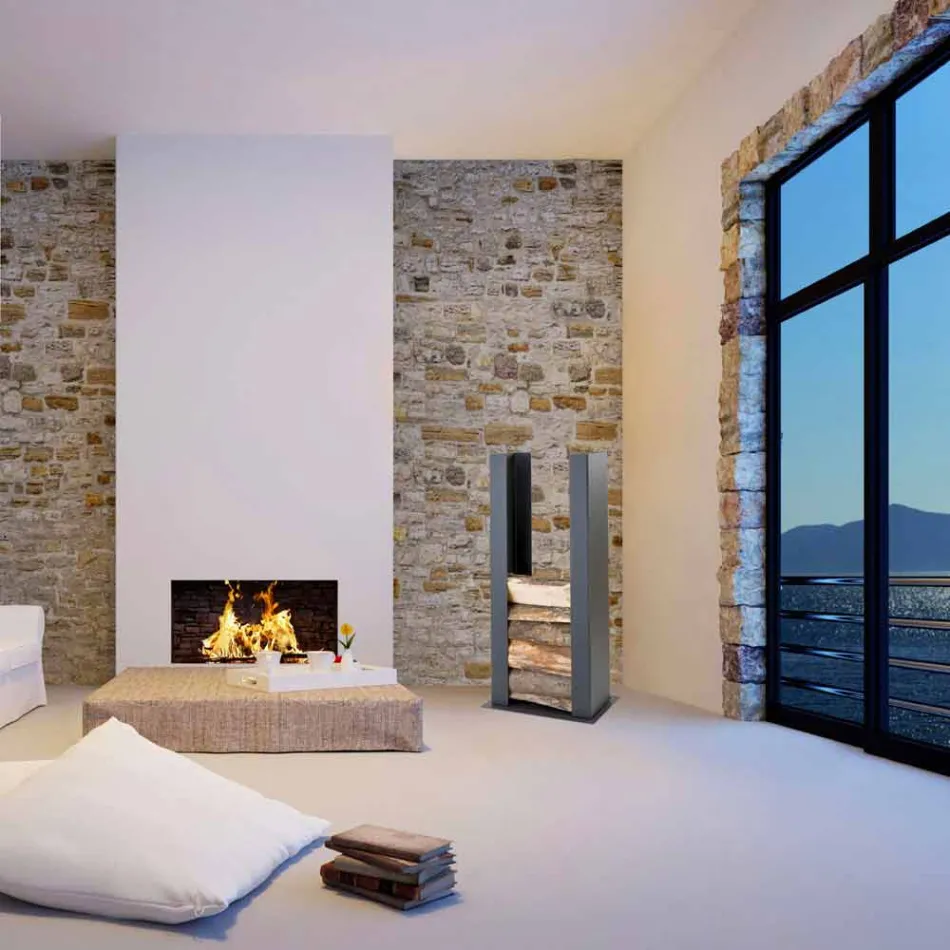 Portalegna da muro / da terra in acciaio, di design, PLDU Caf Design Viadurini