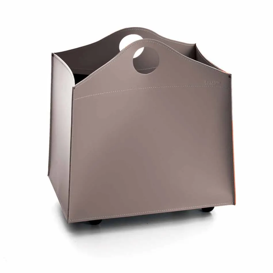 Portalegna di design in cuoio antracite con ruote WoodBag Viadurini