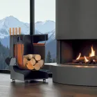 Portalegna in Ecopelle e Metallo con 4 Accessori Made in Italy - Cammello Viadurini