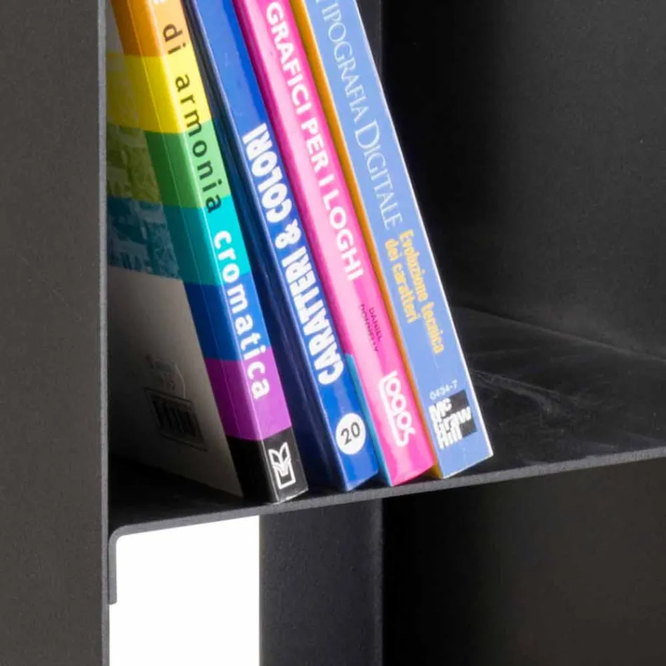 Portalegna Nero da Interno Moderno in Acciaio con Mensole Made in Italy - Cauro1 Viadurini